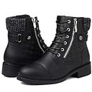 ziitop Womens Combat Boots Lace up Winter Waterproof Ankle Booties Side Zipper Low Heel Black Boots For Ladies Lightweight Non Slip Outdoor Boots Fashion Comfort Walking Boots Girls