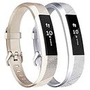 Tobfit Waterproof Sport Bands Compatible with Fit bit Alta/Alta HR/Ace, Soft TPU Replacement Wristbands, Small, Champagne Gold/Silver