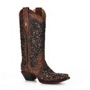Corral Cognac Inlay & Flower embroidery stud crystal Cowgirl leather Boots (8.5)