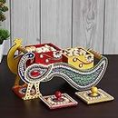 CAPIO ART Handcrafted Hand Painted Wooden Decorative Peacock Shape Rectangular Dry Fruit Box Home Decorative Military Showpiece Figurine (Multicolour, 11 X 4 X 6 Inches)