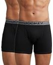 Jockey Men's Super Combed Cotton rib fabric Boxer Briefs with Front Fly, Ultrasoft and Durable waistband (Pack of 2) 8009_Black_L