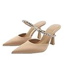 SSWERWEQ Tacchi alti Women's high heels autumn rhinestone strap slingback shoes women's elegant pointed sandals (Color : Camel, Size : 37 EU)