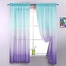 Mermaid Kawaii Accessories for Girls Room Decor 2 Curtain Panels Ombre Cute Sheer Drapes Lovely Baby Shower Party Birthday Backdrop Wall Decor for Girls Bedroom Decoration Supplies Green Purple 8 FT
