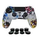Hikfly Silicone Controller Cover Skin Protector Case Faceplates Kits for Sony Playstation 4 PS4/PS4 Slim/PS4 Pro Cntroller Video Games(1x Cover with 8 x FPS Pro Thumb Grips Caps)(White Paint)