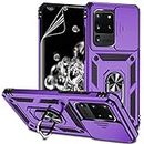 for Samsung Galaxy S20 Ultra Case with Camera Lens Cover HD Screen Protector, Military-Grade Drop Tested Magnetic Ring Holder Kickstand Protective Phone Case for Samsung Galaxy S20 Ultra 5G (Purple)