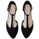 Ataiwee Women's Wide Width Flat Shoes - Ladies Fashion T-Strap Pointed Adjustable Summer Shoes.(1908073-2308,BK/MF,UK9 Wide)