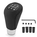Juttzzei Car Gear Shift Knob, Universal 5 Speed Gear Knob, Manual Gear Stick Knob, Leather Gear Stick Shift Cover with 4 Adapters 8mm 10mm 11mm 12mm for Manual Automotive Vehicles - Black Stitching
