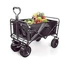 AUSLEE Collapsible Wagon Cart Heavy Duty Foldable, Portable Folding Wagon with Ultra-Compact Design, Utility Grocery Wagon for Camping Sports Shopping, Black