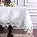 MONKDECOR (O.F) Rectangle Tablecloth Lace Rustic Macrame Embroidered Table Cloths for Decor Farmhouse Kitchen Home (Ivory, Size-60x90 Inches)