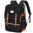 Ronyes Vintage Laptop Backpack for Women Men,15.6 inch Bookbag Casual Daypack with USB Charging Port for College Work, Black Backpacks