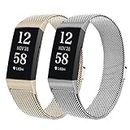 2 Pack Metal Bands Compatible with Fitbit Charge 4/Charge 3/Charge 3 SE, Alzkkll Adjustable Stainless Steel Mesh Loop Magnetic Clasp Wristband Replacement Strap for Women Men
