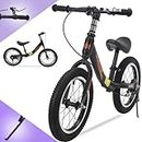 14/16 inch Balance Bike for 3 4 5 6 7 and 8 Years Old Boys Girls,No pedal Training Bicycle with Brake and Kickstand,Adjustable Seat Height,Air Tires,Outdoor for Outdoor Sports,Black,16 in