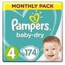 Pampers Baby-Dry Nappies Size 4 Toddler, 174 count, 9-14kg, Monthly Pack