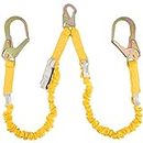 WELKFORDER Double Leg 6-Foot Fall Protection Internal Shock Absorbing Stretchable Safety Lanyard with Snap & Rebar Hook Connectors ANSI Compliant