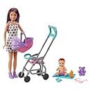 Barbie Skipper Niñera Muñeca con Carrito de bebé y niño, Juguete con 7 Accesorios, Regalo +3 años, Multicolour (Mattel GXT34)