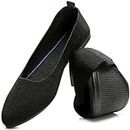 HEAWISH Women’s Ballet Flat Flats Shoes Comfortable Mesh Pointed Toe Slip On Dress Shoes, Black, 5 US