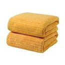 2 Packs Premium Microfiber Coral Velvet Highly Absorbent Towels Quick Dry Towel Set - Multipurpose Use as Bath Fitness, Bathroom, Shower, Sports, Yoga Towel, Strip Patterned Bath Towels (Yellow)