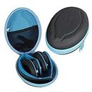 Hetmitshell Hard EVA Travel Case Fits Mpow 059 Bluetooth Headphones Over Ear Hi-Fi Stereo Wireless Headset Foldable Soft Memory-Protein Earmuffs (Black Case + Blue Zipper)