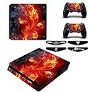 Elton Flower Fire Theme 3M Skin Sticker Cover for PS4 Slim Console and Controllers Full Set Console Decal Stickers for Front & Back 4 Led bar Decal +2 Controller Decal Cover