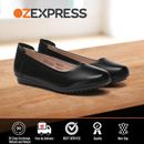 EVERAU® Women Ballet Flat Genuine Leather Round Toe Black Work Shoe Nonslip Fern