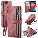 ELEPIK for iPhone 6 Plus/7 Plus/8 Plus Wallet Case with Card Holder, Kickstand, Wristlet for Women Men, Durable PU Leather Magnetic Wallet Phone Case for iPhone 6 Plus/7 Plus/8 Plus, Elegant Red