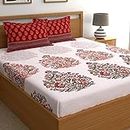 My Room 100% Cotton Fitted King Bedsheet with 2 Pillow Covers Cotton, 140tc Floral Red Bedsheets for King Bed Cotton 72” x 78” or 6ft x6.5ft