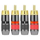 TECH-X RCA Plugs Speaker Plugs, 4Pack Gold Plated RCA Male Solderless Coax Audio Video in-Line Jack Adapter Wire Cable Connector Coaxial Plug Screws Cable Terminal Connector Phono Red Black Adapter