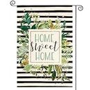 AVOIN Watercolor Stripes Home Sweet Home Garden Flag Double Sided, Spring Summer Leaves Yard Outdoor Decoration 12 x 18 Inch