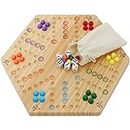 HOROW Large Original Marble Game Wahoo Board Game Double Sided Painted Wooden Fast Track Board Game for 6 and 4 Players 6 Colors 24 Marbles 6 Dice for Family Friends and Party (Extra-Large Size)