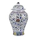 Classic Blue and White Porcelain Ceramic Floral Temple Ginger Jar Vase, Large China Ming Style,accessoires de Bureau, artisanat, Vase traditionnel de Style Chinois en Porcelaine Jingdezhen