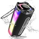 neza Portable Bluetooth Speakers, 20W HD Loud Stereo Sound Wireless Speaker, 18H Playtime Bluetooth 5.1 Speaker with RGB Flashing Lights, IPX7 Waterproof Speakers for Travel/Home/Outdoors, Black