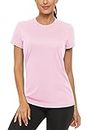 TACVASEN Womens Running T-Shirts Short Sleeve Yoga Tops Short Sleeve Outdoor Shirt Sun Protection Fishing T Shirts (L, Pink)