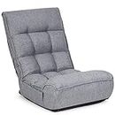 DORTALA 4-Position Adjustable Folding Floor Chair, Padded Gaming Floor Sofa Chair, w/ 5-Position Adjustable Head and Side Pocket, High Back Lazy Sofa Sleeper Couch Recliner, Grey