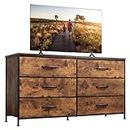 WLIVE Wide Dresser with 6 Drawers, TV Stand for 60" TV, Fabric Double Dresser, Large Storage Tower Unit, Chest of Drawers for Bedroom, Closet, Living Room, Hallway, Nursery, Rustic Brown