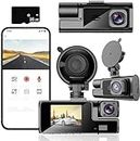 Front and Inside 1080P FHD Car Driving Dash Camera - Infrared Night Vision 140 Degrees Wide Parking Loop Recording APP and Free 16G Card Built-in WiFi Car Driving Recorder Dash Cam