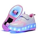 Ehauuo Kids Two Wheels Shoes with Lights Rechargeable Roller Skates Shoes Retractable Wheels Shoes LED Flashing Sneakers for Unisex Girls Boys Beginners Gift , K-pink, 6 US Big Kid