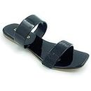 LEGS GO Black Stylish Solid Straps flats Sandal for women and girls, Casual and Ethnic(size - 11)
