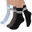 BLONGW Pilates Socks Yoga Socks with Grips for Women Non-Slip Grip Socks for Pure Barre, Ballet, Dance, Workout, Hospital, 4 Black/Gray/White/Blue- 4 Pairs, Small-Medium