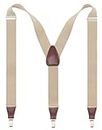 Bioterti Men’s Y-shape 1.4 Inch Suspender -3 Metal Clips, Elastic Straps (Khaki)