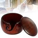 Wooden Yarn Bowl Round Knitting Yarn Bowls Crochet Bowl Holder with Holes Pine Wooden Weaving Thread Bowl with Lid Portable Yarn Storage Bowl for DIY Knitting Crafts 5.9x5.9x3inch (Dark with Lid)