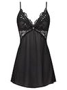 Ann Summers - The Icon Black Chemise Night Dress for Women, Satin Chemise Nightie Shoulder Strap with Lace Trims - Women's Nightwear - Women's Lingerie Sets