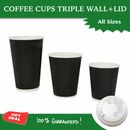 Disposable Coffee Cups Bulk Triple Wall 8Oz 12Oz 16Oz W/Lids HOT Takeaway Cups