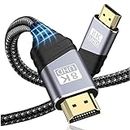 TEFLOTY Cable HDMI 2.1, Câble HDMI 8K@60Hz 4K@120Hz Haute Vitesse 48 Gbps Supporte 7eARC HDCP 2.2&2.3 DTS:X Dolby Atmos Compatible avec HDTV, PS5/4/3, Xbox Series X/S, Monitor Mehr (1M)
