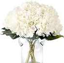 SATYAM KRAFT 1 Pcs Artificial Hydrangea Fake Flowers Bunch Decorative Items for Home, Room, Office, Bedroom, Balcony, Anniversary Decoration (Material : Fabric) (Without Vase Pot) (White) (Pack of 1)
