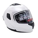 Motorcycle Casco Dual Visor Flip up Modular Full Face Helmet DOT (White, Medium)