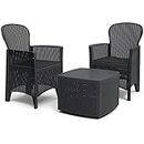 idooka Bistro Sets for 2 for Garden with Storage Coffee Table Black & 2x Chair Cushions- Conservatory, Balcony, Poly Rattan Garden Furniture Sets - Bistro Table and Chairs - Outdoor Patio Furniture…