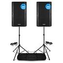 Pair of Active PA Speakers Bi-Amplified 15 Inch 2000w Two-Way VSA15 DJ Sound System with Stands