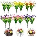 Siganorpy 12 Bundles of 6 Colors Artificial Flowers Outdoor UV Resistant Shrubs Plants for Hanging Planter Home Wedding Porch Window Decor