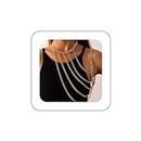 Yienate Sexy Harness Body Chain Boho Gold Necklace Choker Shoulder Chain Multi Row Chunky Cuban Arm Chain Unique Layered Shoulder Necklace Body Chain Jewelry Accessories For Women Girls