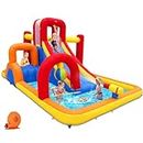 Hongcoral Inflatable Water Slide, 10 in 1 Water Park Bounce House with Blower, Splash Pool, 2 Slides, Water Cannon, Climbing Wall, Blow up Water Slides for Kids Outdoor Backyard